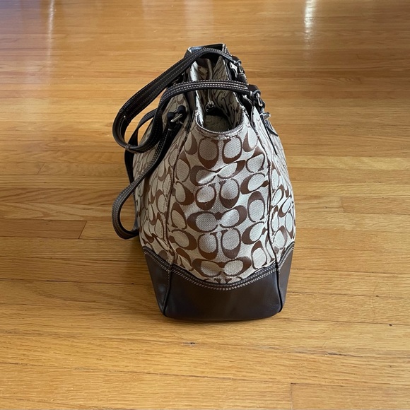 Coach Hampton Canvas Handbag 15”L x 9”H x 5”W Beige with Dark Brown Acce… - Picture 5 of 11